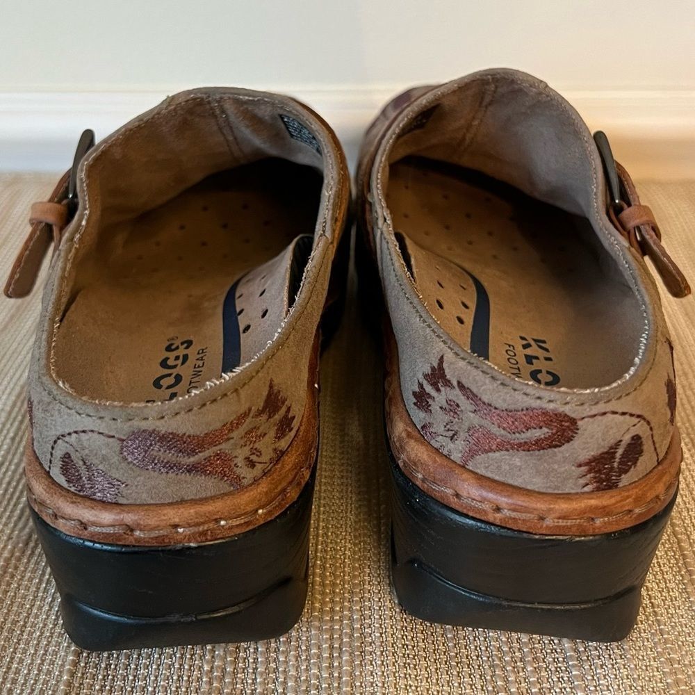 KLOGS woman’s Size 7.5 Clog Leather Upper Embroidered Brown with Buckle “Austin” - Picture 12 of 16